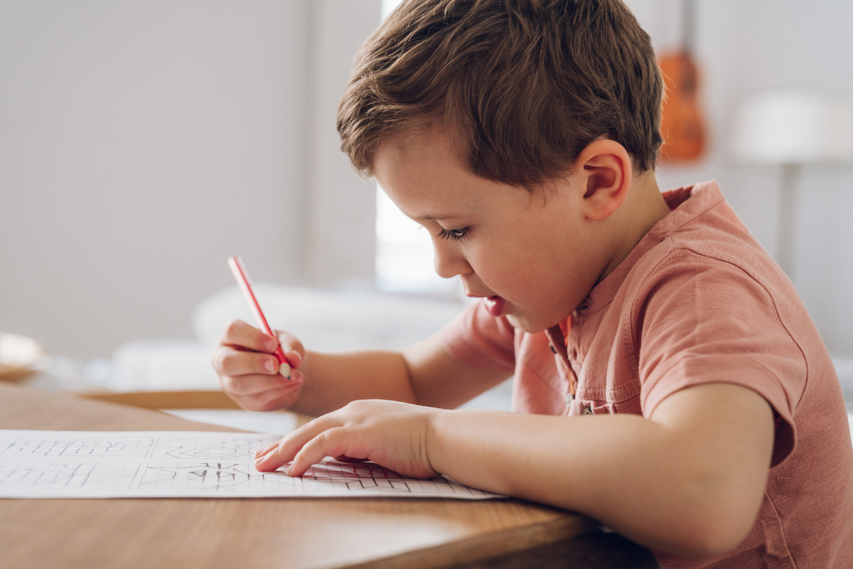 Young boy studying at home
